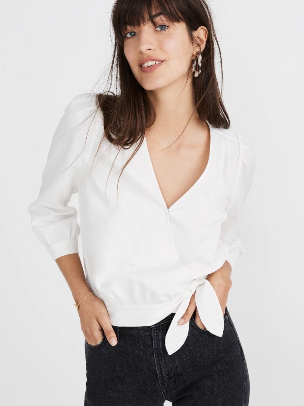 Madewell Cotton Wrap Top in Pure White
